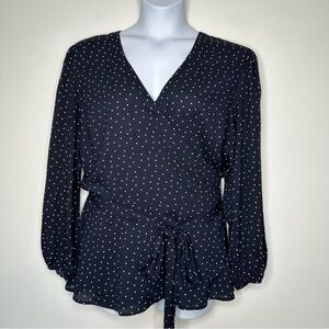 Loft Polka‎ Dot Wrap Blouse Size 22 Navy Blue